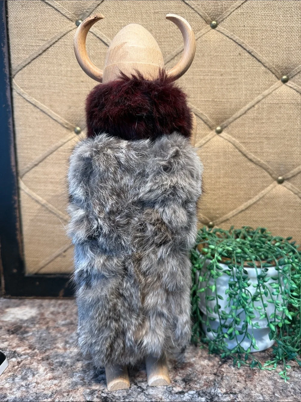 Wooden Viking Figurine with Fur and Drum